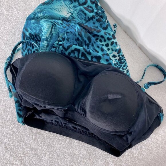 5/$25 Christina Blue Animal Print Tankini Bikini Top Swim Top 12 - Picture 6 of 11